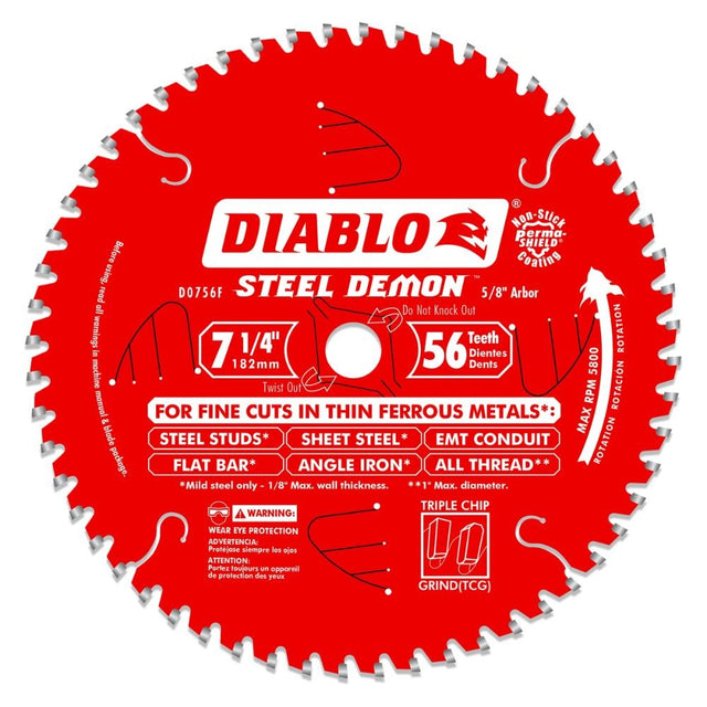 Diablo D0756F 7-1/4" x 56T x 5/8 Steel Demon Ferrous Cutting Saw Blade