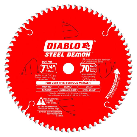 Diablo D0770F 7-1/4" x 70T x 5/8 Steel Demon Ferrous Cutting Saw Blade