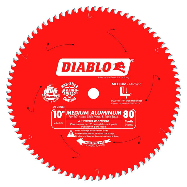 Diablo D1080N 10" 80T TCG Non-Ferrous Metal Miter Cutting Saw Blade