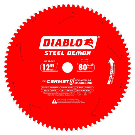 Diablo D1280CF 12" x 80TCG Steel Demon Thin Metal Cutting Blade 1" Arbor