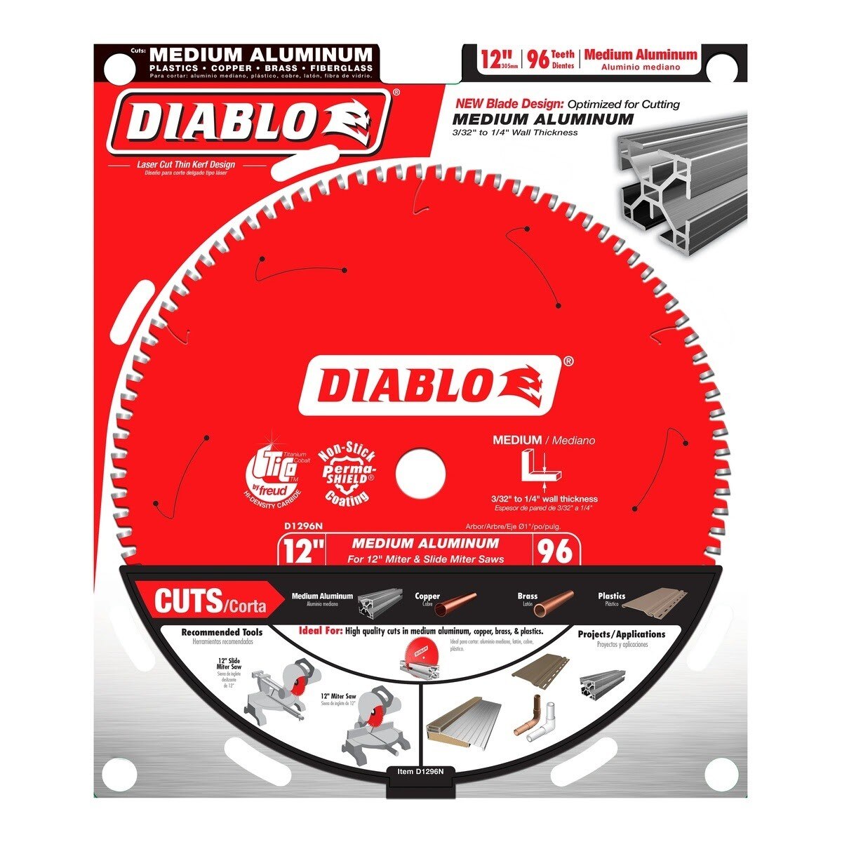 Diablo D1296N 12" x 96-Tooth Medium Aluminum Cutting Circular Saw Blade - 2