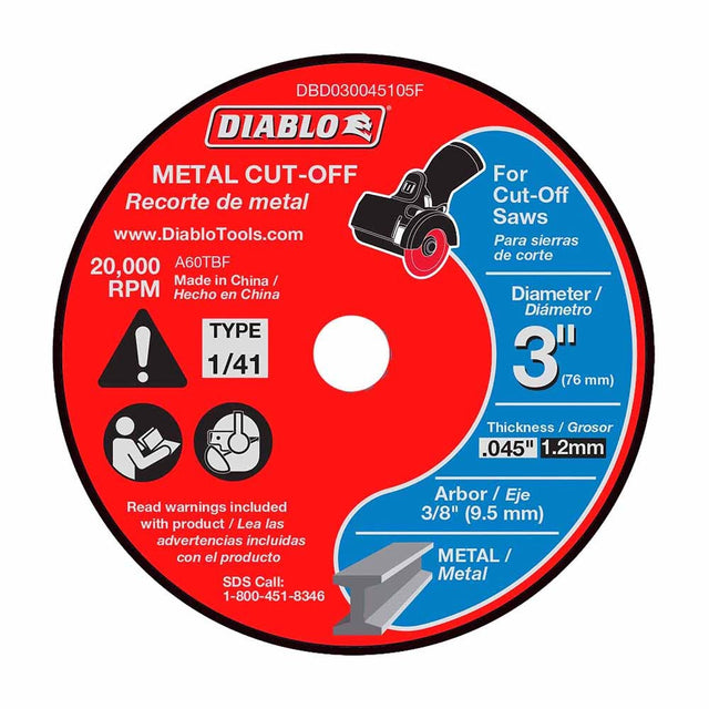 Diablo DBD030045105F 3" Metal Cut Off Disc - Thin Kerf (5-Pack)