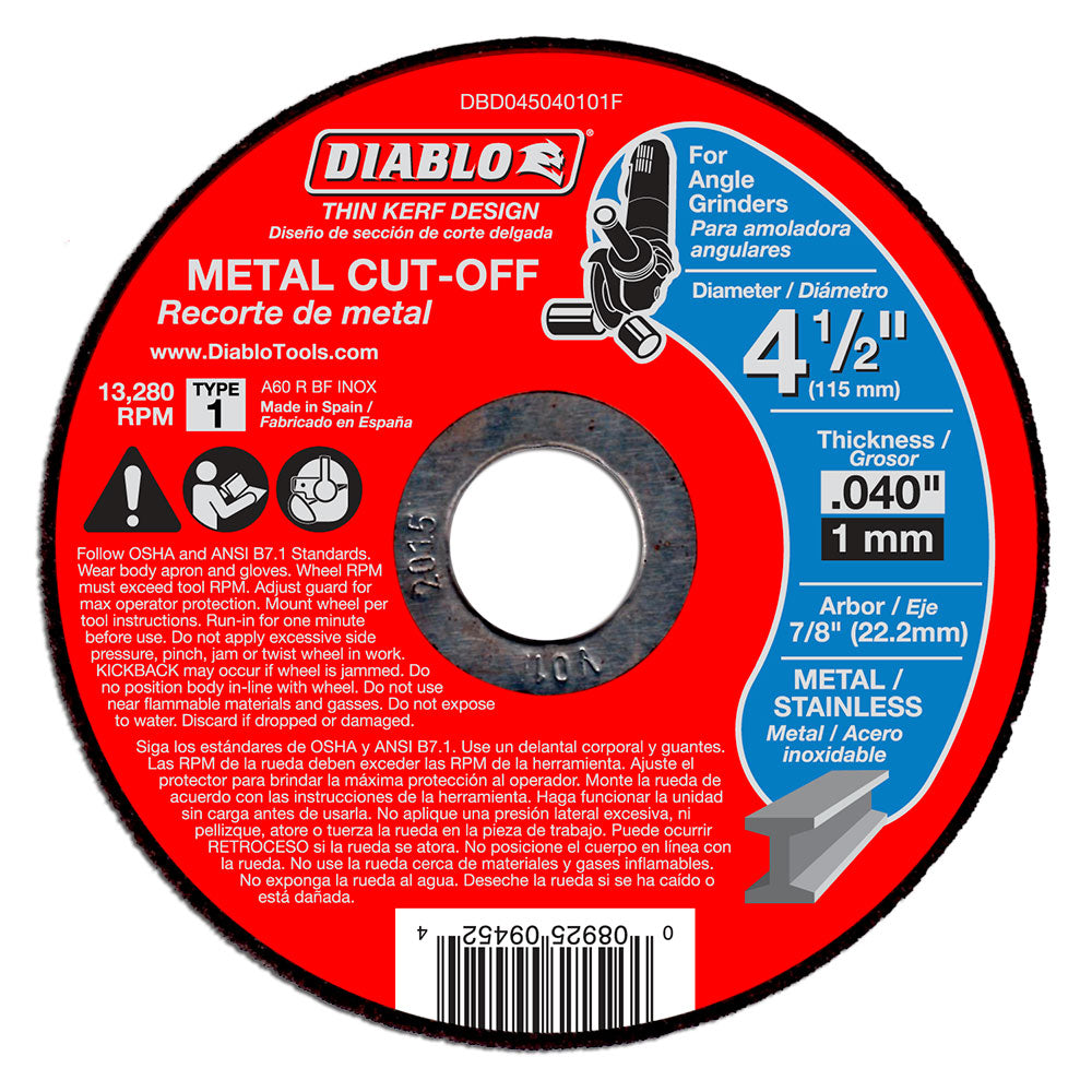 Diablo DBD045040115F 4-1/2" Metal Cut Off Disc - Thin Kerf, 15 Pack