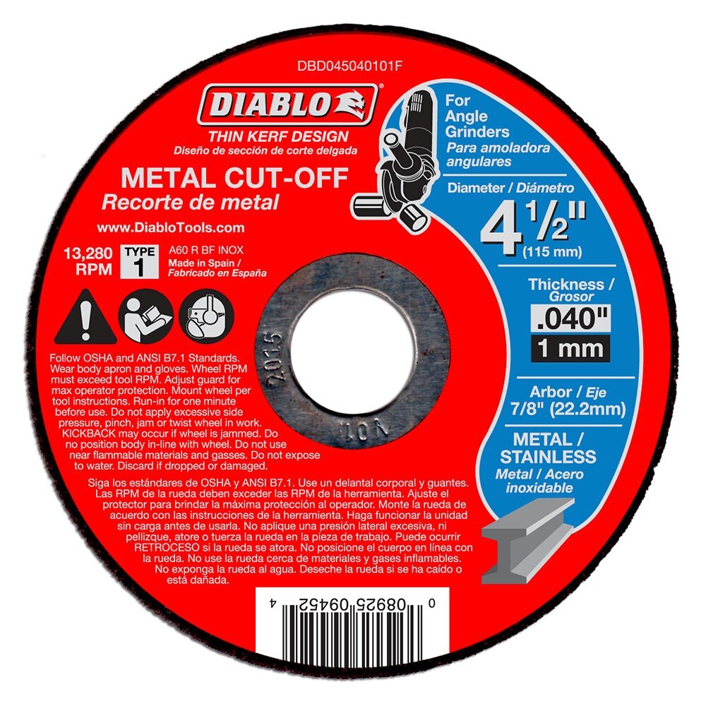 Diablo DBD045040115F 4-1/2" Metal Cut Off Disc - Thin Kerf, 15 Pack