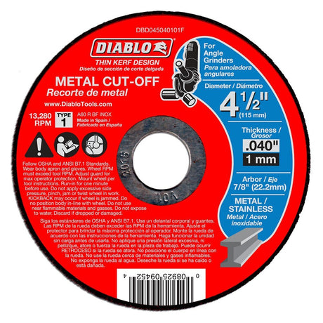 Diablo DBD045040115F 4-1/2" Metal Cut Off Disc - Thin Kerf, 15 Pack