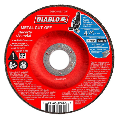 Diablo DBD045063710F 4-1/2" Metal Cut Off Disc - Type 27, 10 Pack