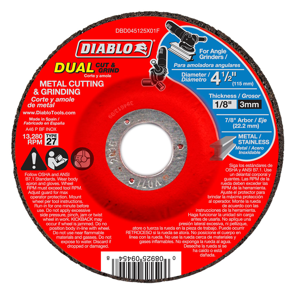 Diablo DBD045125X01F 4-1/2" Metal Dual Cut & Grind Disc - Type 27