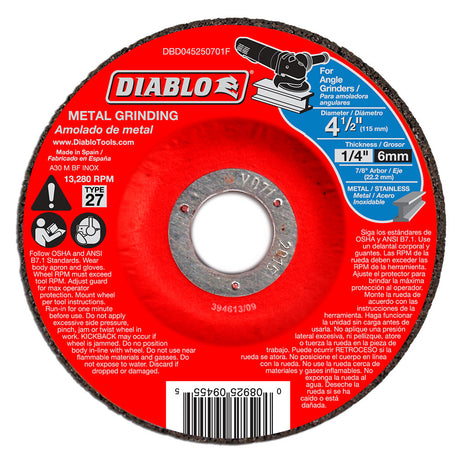 Diablo DBD045250701F 4-1/2" Metal Grinding Disc - Type 27