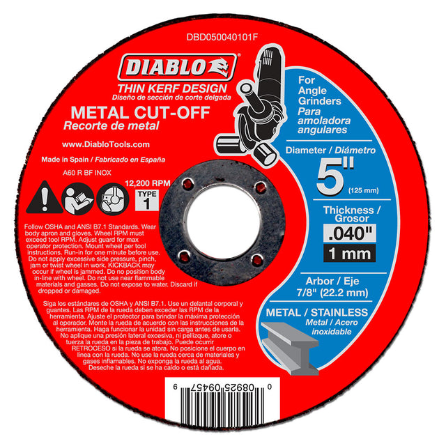 Diablo DBD050040110F 5" Metal Cut Off Disc - Thin Kerf, 10 Pack