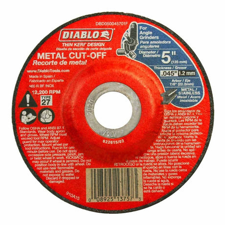 Diablo DBD050045701F 5" Type 27 Metal Cut-Off Disc