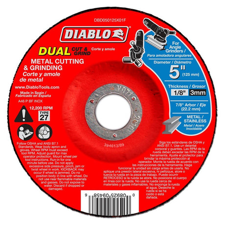 Diablo DBD050125X01F 5" Metal Dual Cut & Grind Disc - Type 27