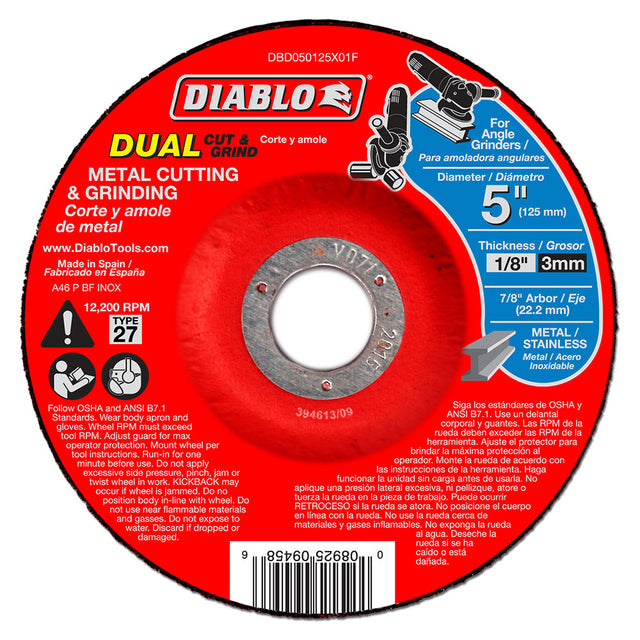 Diablo DBD050125X01F 5" Metal Dual Cut & Grind Disc - Type 27