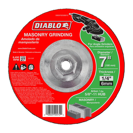 Diablo DBD070250B01C 7" Masonry Grinding Disc - Type 27 HUB