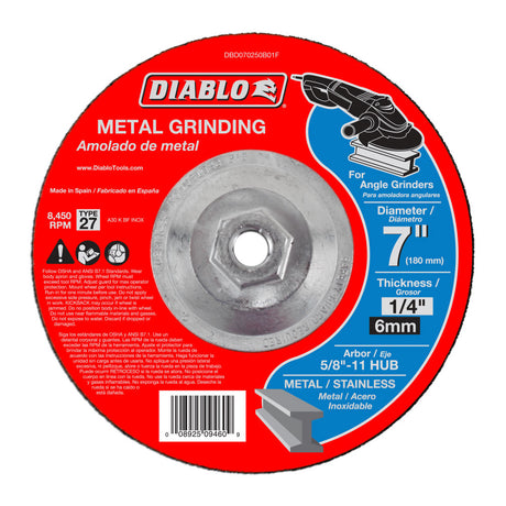 Diablo DBD070250B01F 7" Metal Grinding Disc - Type 27 HUB