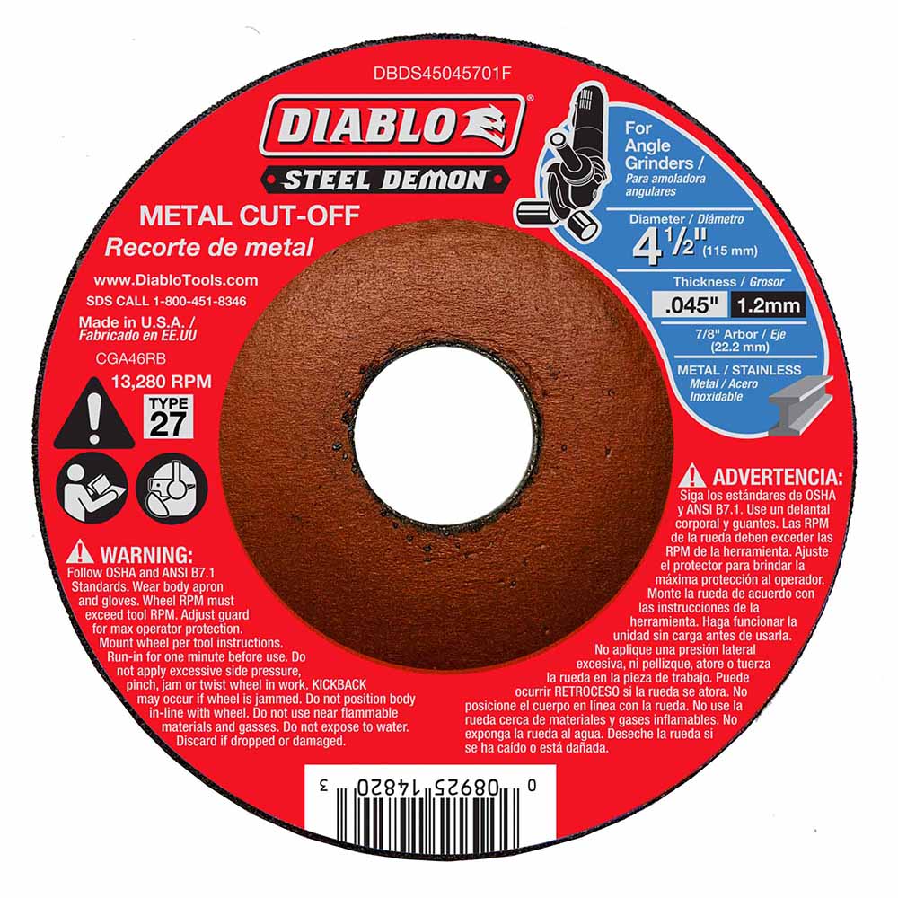 Diablo DBDS45045701F Steel Demon 4-1/2" Type 27 Metal Cut-Off Disc