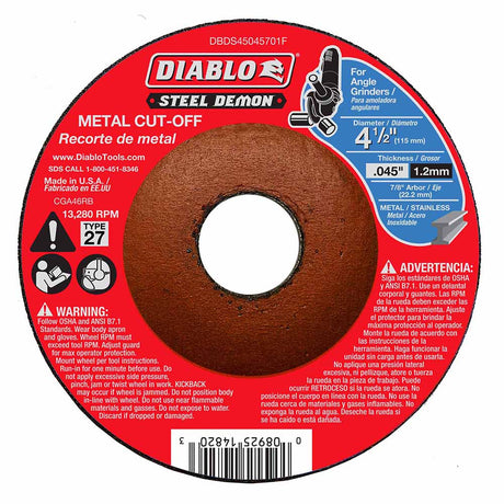 Diablo DBDS45045701F Steel Demon 4-1/2" Type 27 Metal Cut-Off Disc