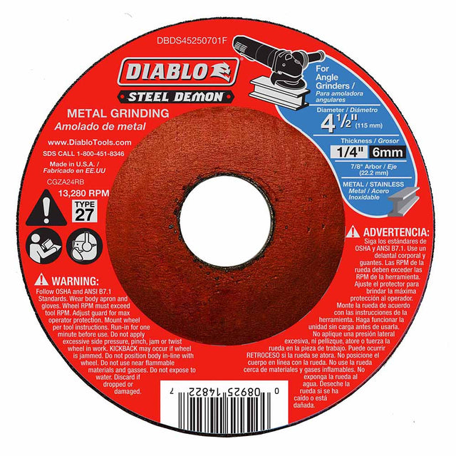 Diablo DBDS45250701F Steel Demon 4-1/2" Type 27 Metal Grinding Disc