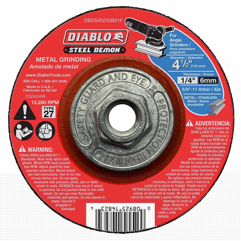 Diablo DBDS45250B01F Steel Demon 4-1/2" Type 27 HUB Metal Grinding Disc
