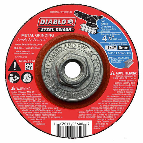 Diablo DBDS45250B01F Steel Demon 4-1/2" Type 27 HUB Metal Grinding Disc