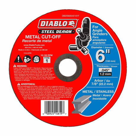 Diablo DBDS60045101F Steel Demon 6" Type 1 Metal Cut-Off Disc