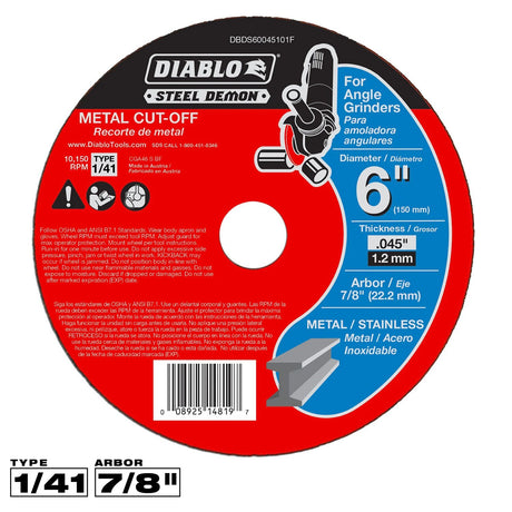 Diablo DBDS60045101F Steel Demon 6" Type 1/41 Metal Cut-Off Disc