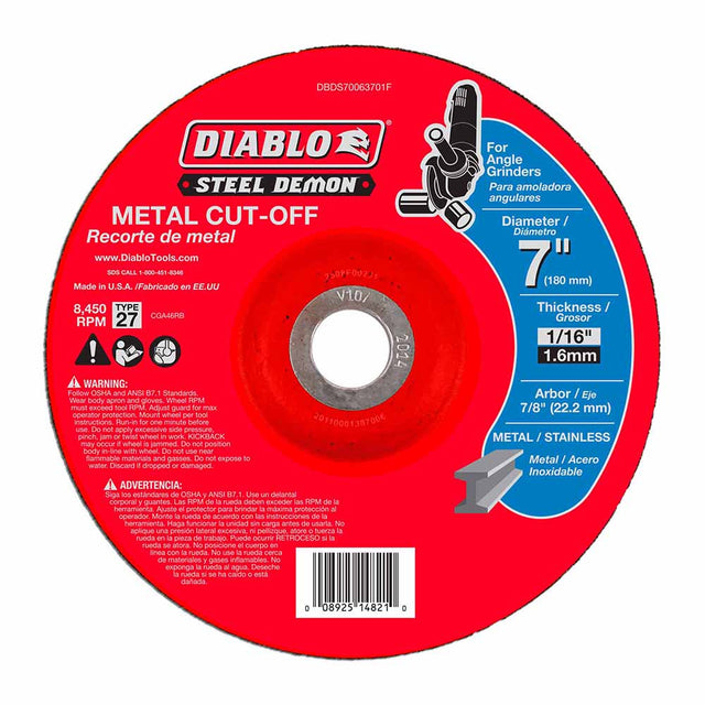 Diablo DBDS70063701F Steel Demon 7" Type 27 Metal Cut-Off Disc