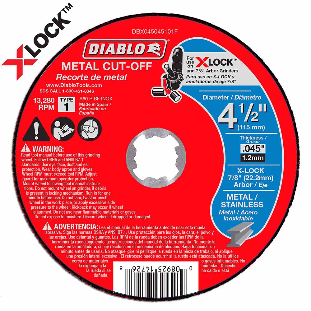 Diablo DBX045045101F 4-1/2" Thin Kerf Metal Cut-Off Disc for X-Lock and All Grinders