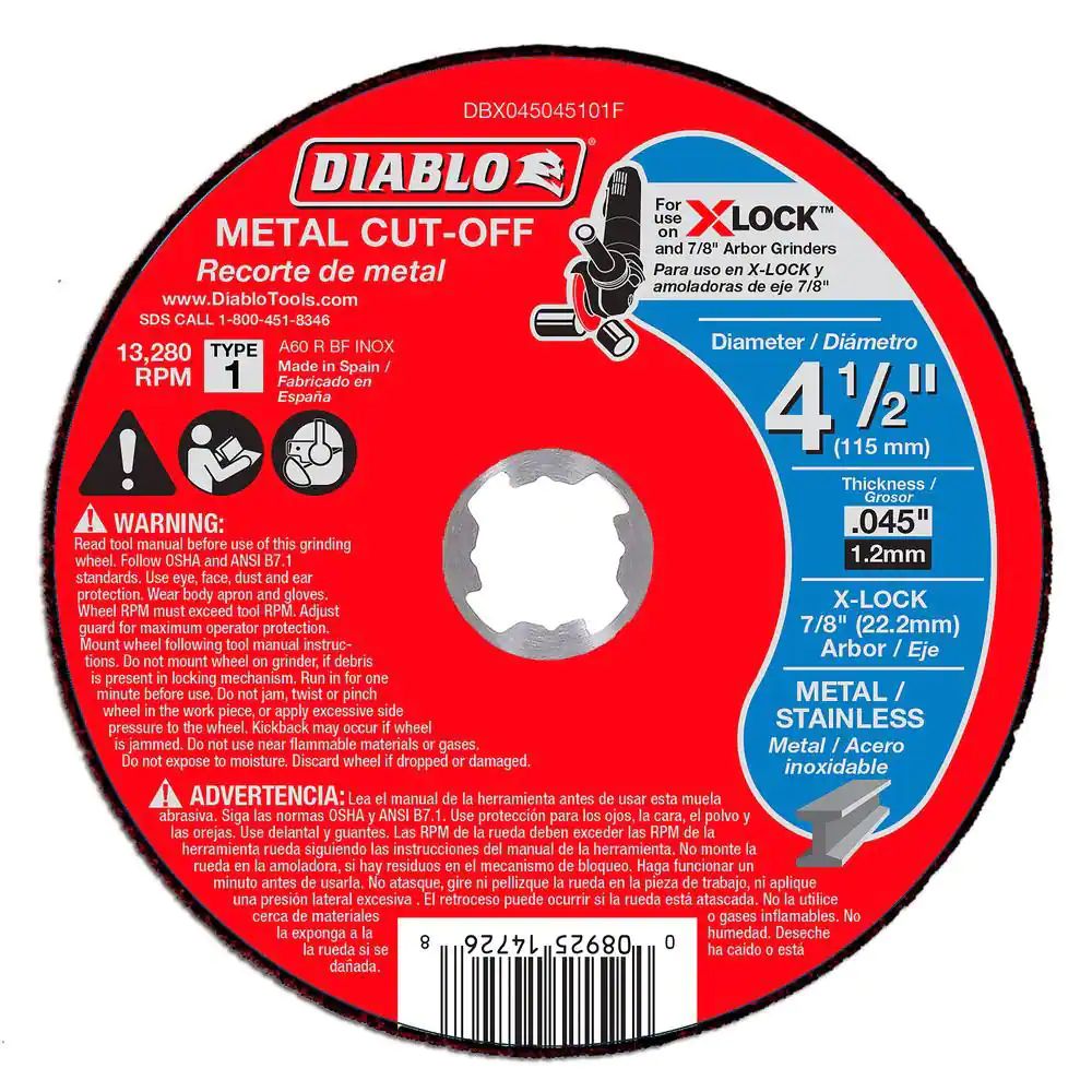 Diablo DBX045045105P 4-1/2" Thin Kerf Metal Cut-Off Disc for X-Lock and All Grinders Pro Bulk Pack (5-Pack)