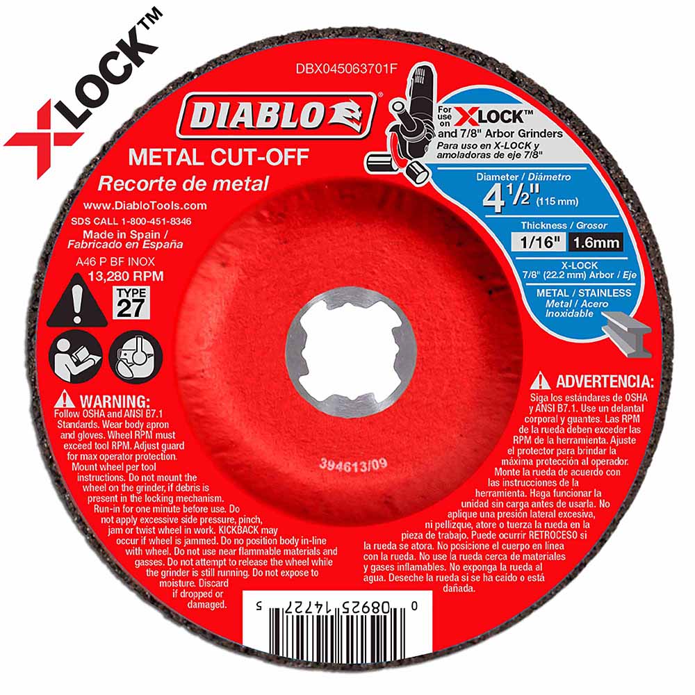 Diablo DBX045063701F 4-1/2" Type 27 Metal Cut-Off Disc for X-Lock and All Grinders