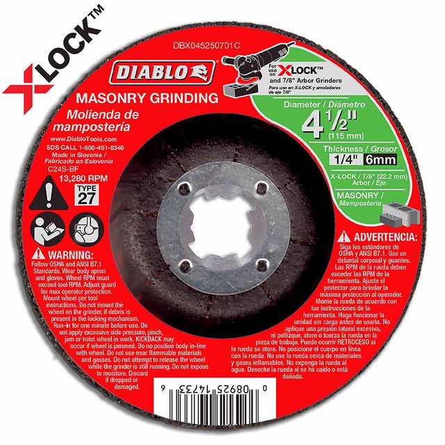 Diablo DBX045250701C 4-1/2" Type 27 Masonry Grinding Disc for X-Lock and All Grinders