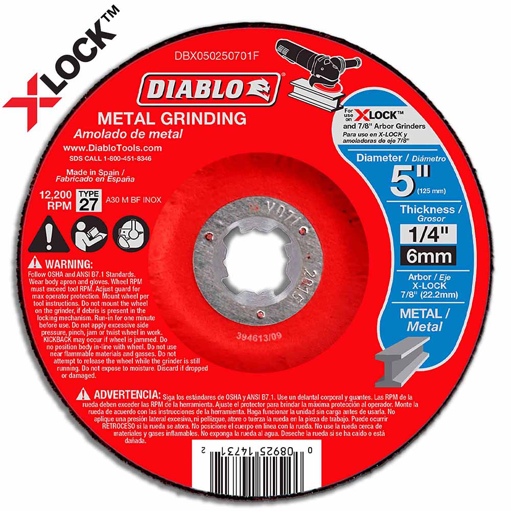 Diablo DBX050250701F 5" Type 27 Metal Grinding Disc for X-Lock and All Grinders