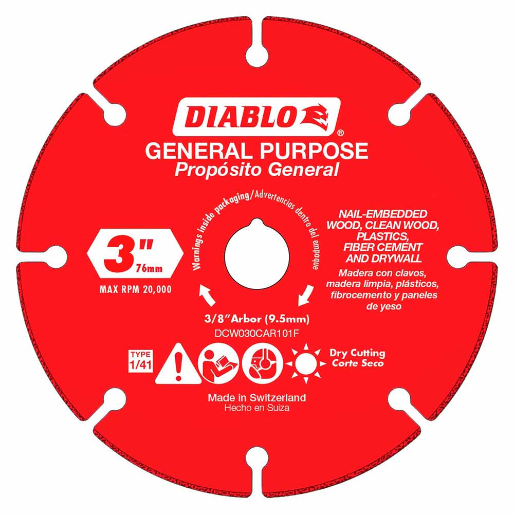 Diablo DCW030CAR101F 3" Carbide Grit Cut-Off Wheel for Multi-Materials