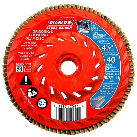 Diablo DCX045040B01F 4-1/2" Steel Demon Flap Disc 40 Grit - with Speed Hub