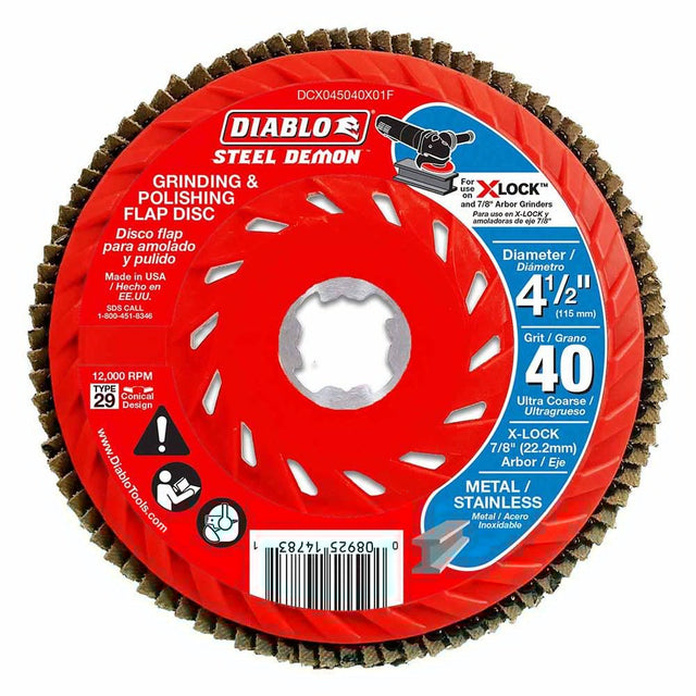 Diablo DCX045040X03F 4-1/2" 40-Grit Flap Disc for X-Lock and All Grinders Pro Bulk Pack (3-Pack)