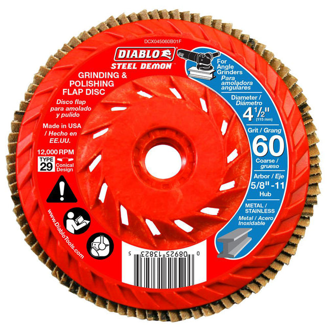 Diablo DCX045060B01F 4-1/2" Steel Demon Flap Disc 60 Grit - with Speed Hub