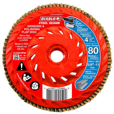 Diablo DCX045080B01F 4-1/2" Steel Demon Flap Disc 80 Grit - with Speed Hub