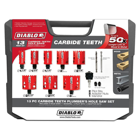 Diablo DHS13SPLCT 13 Pc Carbide Plumbers Hole Saw Set