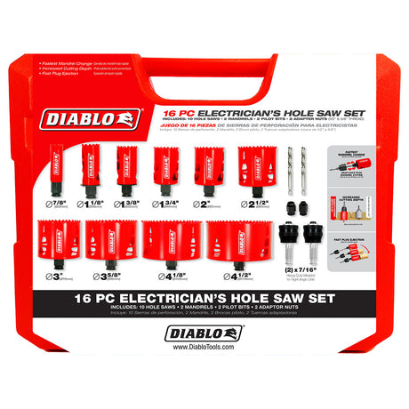 Diablo DHS16SEL 16 Pc Electrician's Bi-Metal Hole Saw Set