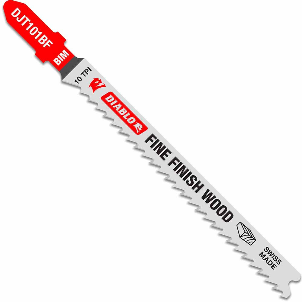 Diablo DJT101BF5 4" 10 TPI Bi-Metal T-Shank Jig Saw Blades for Fine Finish Cuts in Wood (5-Pack)