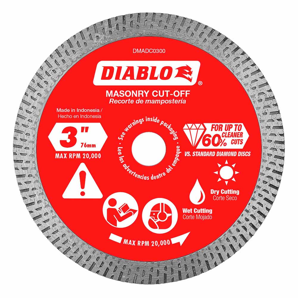 Diablo DMADC0300 3" Diamond Continuous Rim Cut-Off Discs for Masonry