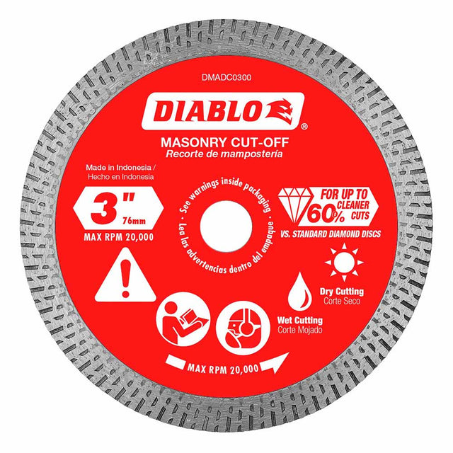 Diablo DMADC0300 3" Diamond Continuous Rim Cut-Off Discs for Masonry