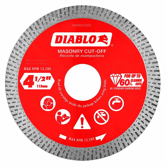 Diablo DMADC0450 4-1/2" Diamond Continuous Rim Cut-Off DiscsÂ for Masonry