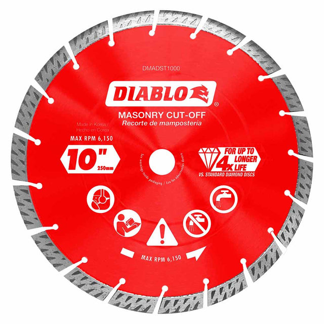 Diablo DMADST1000 10" Diamond Segmented Turbo Cut-Off Discs for Masonry