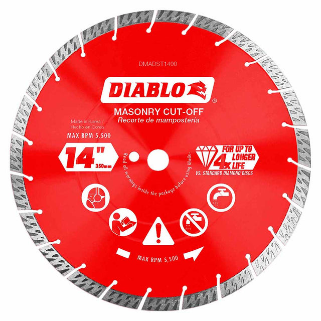 Diablo DMADST1400 14" Diamond Segmented Turbo Cut-Off Discs for Masonry