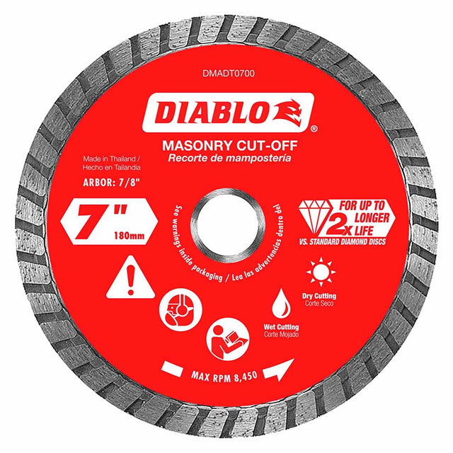 Diablo DMADT0700 7" Diamond Turbo Cut-Off Discs for Masonry