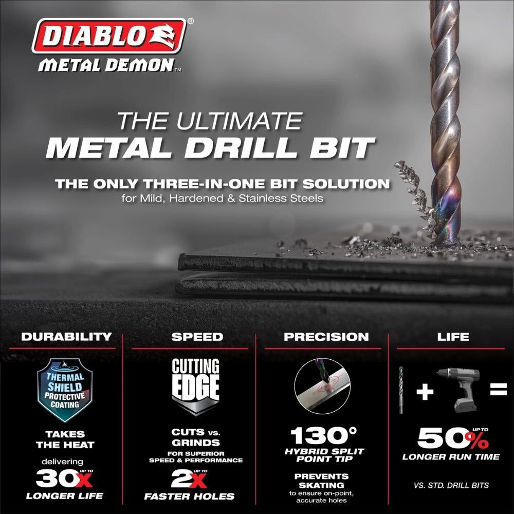 Diablo DMD-S15T 15-Piece Metal Demon Drill Bits Set for Mild, Hardened and Stainless Steels - 2