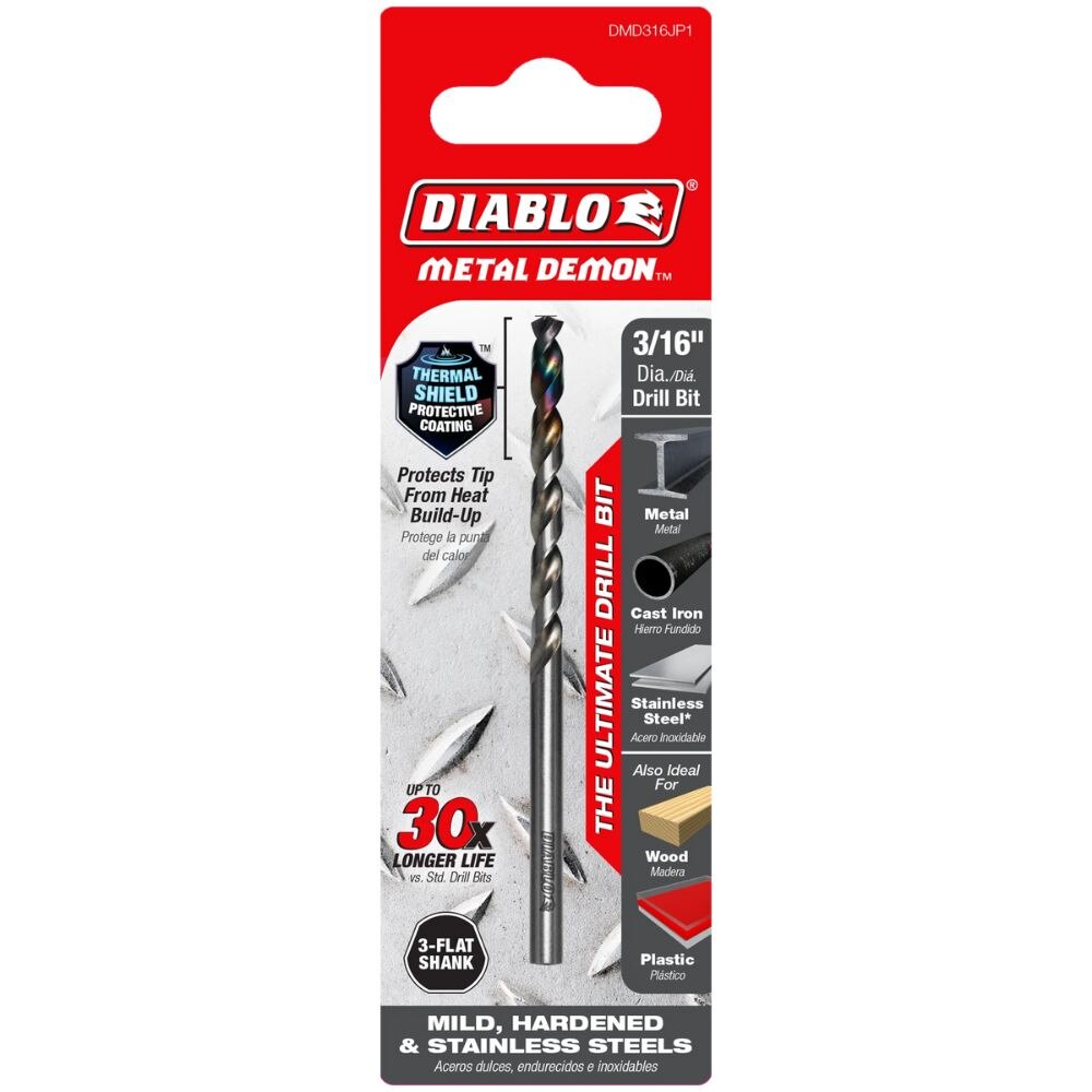 Diablo DMD316JP1 3/16" Metal Demon Drill Bit for Mild, Hardened and Stainless Steels - 3
