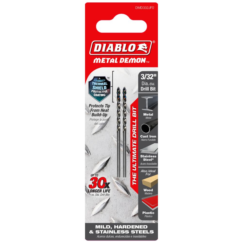 Diablo DMD332JP2 3/32" Metal Demon Drill Bits for Mild, Hardened and Stainless Steels (2-Pack) - 3