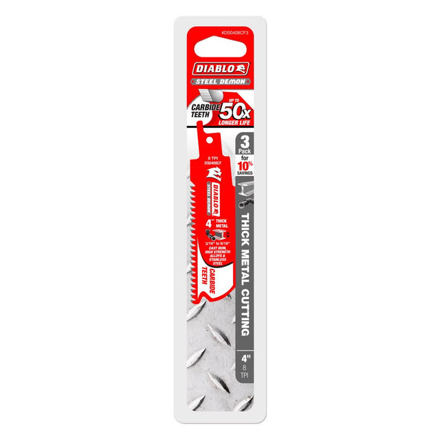 Diablo DS0408CF3 4" Steel Demon Carbide Recip Blades for Thick Metal Cutting