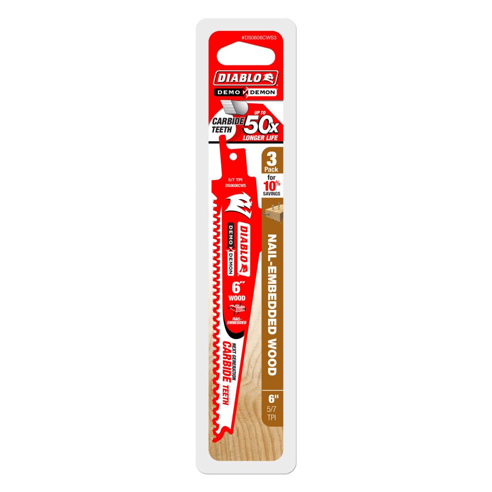 Diablo DS0606CWS3 6" Demo Demon Carbide Recip Blade for Nail-Embedded Wood, 3 Pack - 2